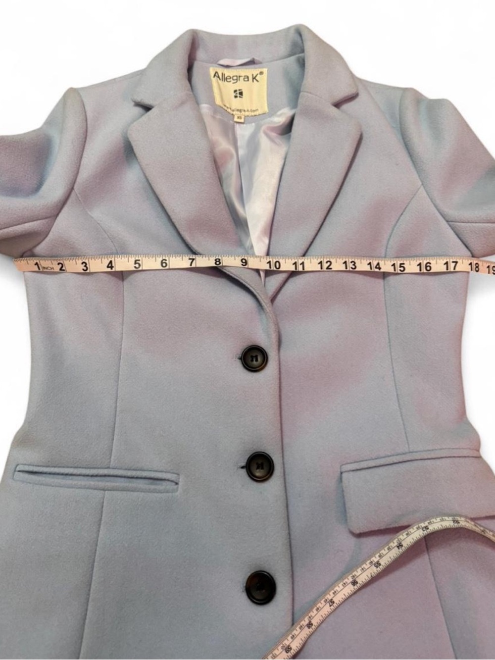 Allegra K Light Blue Single-Breasted Pea Coat - Picture 5 of 8